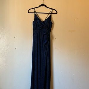 Long royal blue glitter homecoming dress